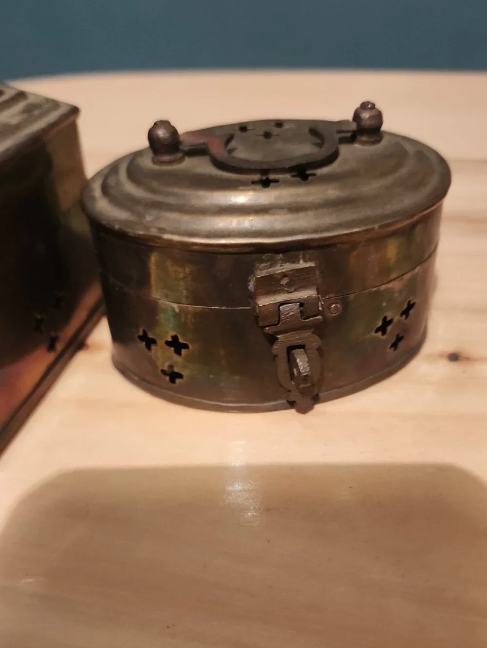 Brass Decorative Trinket Boxes Set - Antique-Style Brown Brass